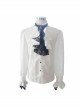 Gothic Style Elegant Shiny Jacquard With Three Dimensional Lace Rose Decoration White Mock Collar Long Sleeve Shirt