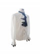 Gothic Style Elegant Shiny Jacquard With Three Dimensional Lace Rose Decoration White Mock Collar Long Sleeve Shirt