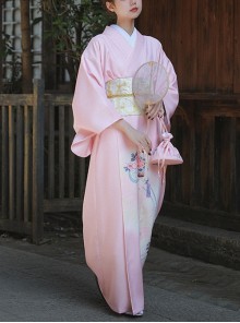 Japanese Style Simple Chrysanthemum Print Elegant Daily Cute Pink Bathrobe Kawaii Fashion Improved Kimono