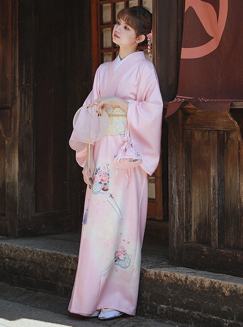 Japanese Style Simple Chrysanthemum Print Elegant Daily Cute Pink Bathrobe Kawaii Fashion Improved Kimono