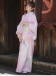 Japanese Style Simple Chrysanthemum Print Elegant Daily Cute Pink Bathrobe Kawaii Fashion Improved Kimono