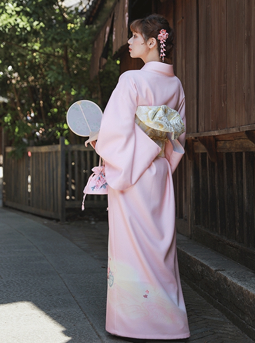 Japanese Style Simple Chrysanthemum Print Elegant Daily Cute Pink Bathrobe Kawaii Fashion Improved Kimono