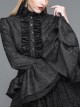 Gothic Style Gorgeous Jacquard Fabric Short Front And Long Back Ruffled Layered Lace Design Black Trumpet Sleeve Blouse