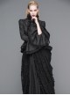 Gothic Style Gorgeous Jacquard Fabric Short Front And Long Back Ruffled Layered Lace Design Black Trumpet Sleeve Blouse