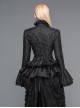 Gothic Style Gorgeous Jacquard Fabric Short Front And Long Back Ruffled Layered Lace Design Black Trumpet Sleeve Blouse