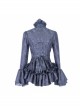 Gothic Style Gorgeous Jacquard Fabric Short Front And Long Back Ruffled Layered Lace Design Black Trumpet Sleeve Blouse