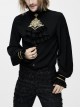 Gothic Style Simple Chiffon Fabric With Detachable Gold Embroidered Lace Mock Collar Black Ruffle Long Sleeve Shirt