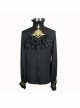 Gothic Style Simple Chiffon Fabric With Detachable Gold Embroidered Lace Mock Collar Black Ruffle Long Sleeve Shirt