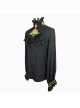 Gothic Style Simple Chiffon Fabric With Detachable Gold Embroidered Lace Mock Collar Black Ruffle Long Sleeve Shirt