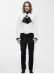 Gothic Style Simple Chiffon Fabric With Detachable Black Embroidered Lace Mock Collar White Ruffle Long Sleeve Shirt