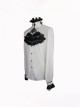 Gothic Style Simple Chiffon Fabric With Detachable Black Embroidered Lace Mock Collar White Ruffle Long Sleeve Shirt