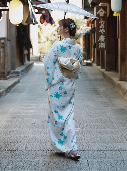 Japanese Style God Girl Green Chrysanthemum Sakura Print Cool Summer Elegant Bathrobe Kawaii Fashion Improved Kimono