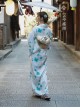 Japanese Style God Girl Green Chrysanthemum Sakura Print Cool Summer Elegant Bathrobe Kawaii Fashion Improved Kimono