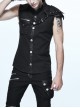 Punk Style Wild Twill Shoulders With Heat Sealed Backing Fabric Shoulder Pads Black Sleeveless Button Up Shirt