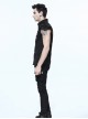 Punk Style Wild Twill Shoulders With Heat Sealed Backing Fabric Shoulder Pads Black Sleeveless Button Up Shirt