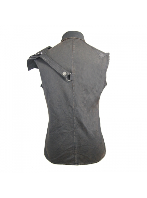 Punk Style Wild Twill Shoulders With Heat Sealed Backing Fabric Shoulder Pads Black Sleeveless Button Up Shirt