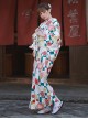 Gorgeous Chrysanthemum Sakura Blocks Print Japanese Style Elegant Bathrobe Kawaii Fashion Improved Kimono