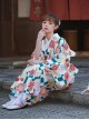 Gorgeous Chrysanthemum Sakura Blocks Print Japanese Style Elegant Bathrobe Kawaii Fashion Improved Kimono