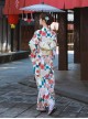 Gorgeous Chrysanthemum Sakura Blocks Print Japanese Style Elegant Bathrobe Kawaii Fashion Improved Kimono