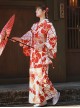 Gorgeous Classic Elegant Red Big Sakura Print Japanese Style Bathrobe Kawaii Fashion Improved Kimono