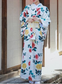 Japanese Style Elegant Gorgeous Classical Flowers Botanical Print Bathrobe Kawaii Fashion Improved Kimono