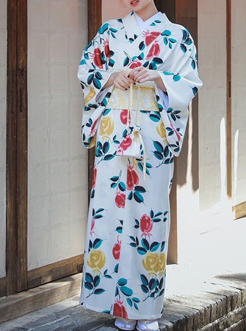 Japanese Style Elegant Gorgeous Classical Flowers Botanical Print Bathrobe Kawaii Fashion Improved Kimono