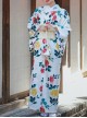 Japanese Style Elegant Gorgeous Classical Flowers Botanical Print Bathrobe Kawaii Fashion Improved Kimono