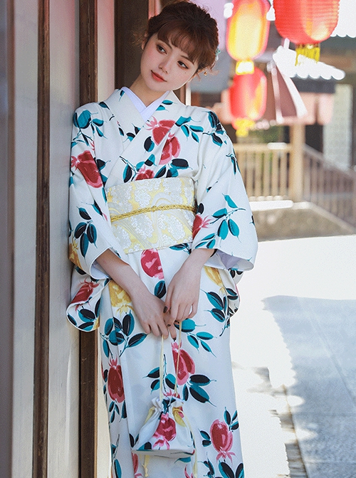 Japanese Style Elegant Gorgeous Classical Flowers Botanical Print Bathrobe Kawaii Fashion Improved Kimono