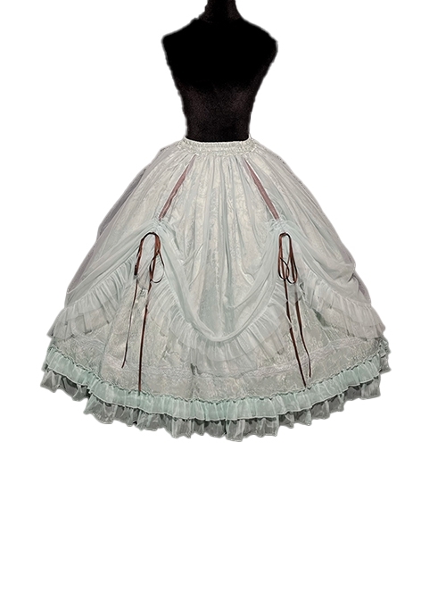 Dreamlike Ballet Princess Style Ornate Pleated Lace Trim Ribbon Bowknot Sweet Lolita Chiffon Petticoat Extension Skirt