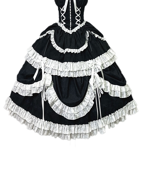 Dreamlike Ballet Princess Style Ornate Pleated Lace Trim Ribbon Bowknot Sweet Lolita Chiffon Petticoat Extension Skirt