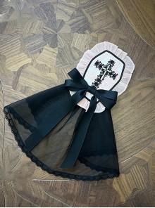 Cross Girl Series Metal 3D Embroidery Cross Decoration Bowknot Ruffles Lace Mesh Yarn Sweet Lolita Hairpin