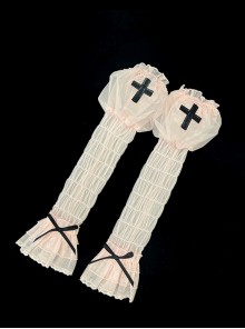 Cross Girl Series Cross Embroidery Bowknot Lace Mesh Yarn Ballet Sweet Lolita Puff Lotus Root Sleeves