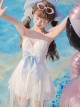 Mermaid Princess Series Kawaii Fashion White Halter Neck Suspender Shell Tube Top Bowknot One-Piece Swimsuit