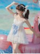 Mermaid Princess Series Kawaii Fashion White Halter Neck Suspender Sweet Tulle Skirt Bowknot Two-Piece Swimsuit