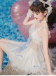 Mermaid Princess Series Kawaii Fashion White Halter Neck Suspender Sweet Tulle Skirt Bowknot Two-Piece Swimsuit