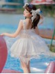 Mermaid Princess Series Kawaii Fashion White Halter Neck Suspender Sweet Tulle Skirt Bowknot Two-Piece Swimsuit