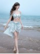 Summer Ripples Series Kawaii Fashion Cute Girl Light Blue Sweet Two-Piece Sexy Gemstone Chain Bikini Swimsuit