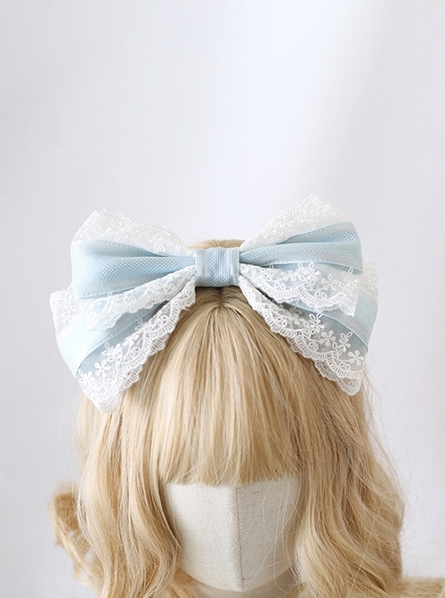 Christmas G Series Light Blue Versatile Large Bowknot Floral Lace Sweet Lolita Headband