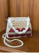 Mint Strawberry Series Cream Strawberry Heart Embroidery Ribbon Bowknot House Sweet Lolita Crossbody Pearl Chain Bag