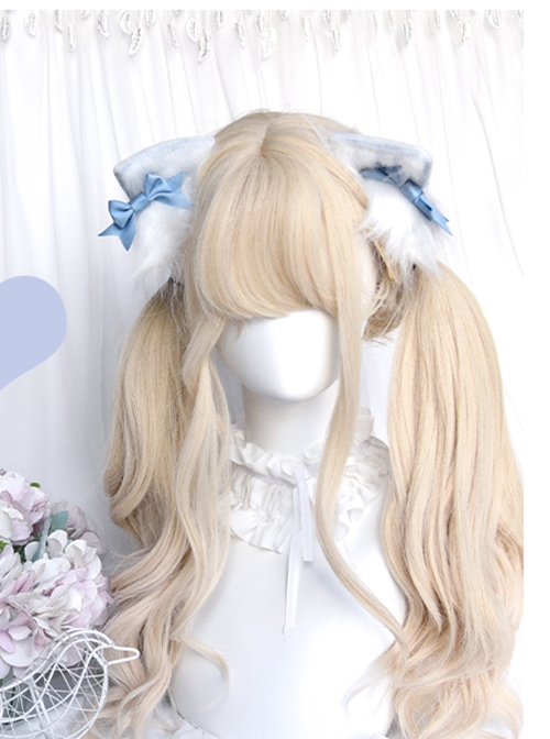 Alice'S Cat Series Cute Daily Light Gold Wool Roll Long Curly Hair Flat Bangs Sweet Lolita Wig