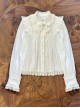 Mint Strawberry Series Cute Creamy White Lace Ruffles Bowknot Sweet Lolita Retro Doll Collar Long Sleeve Shirt