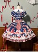 Mint Strawberry Series Cute Cream Strawberry Dessert Print Vintage Doll Collar Puff Sleeves Striped Ruffles Dress