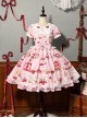 Mint Strawberry Series Cute Cream Strawberry Dessert Print Vintage Doll Collar Puff Sleeves Striped Ruffles Dress