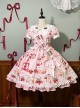 Mint Strawberry Series Cute Cream Strawberry Dessert Print Vintage Doll Collar Puff Sleeves Striped Ruffles Dress