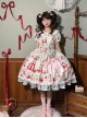 Mint Strawberry Series Cute Cream Strawberry Dessert Print Vintage Doll Collar Puff Sleeves Striped Ruffles Dress