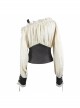 Gothic Style Personality Double Layer Mesh Splicing Heat Cover Material With Asymmetrical Off Shoulder Design White And Brown Retro Long Sleeved Shirt