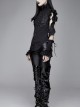 Gothic Style Asymmetric Lace Wrapped Front Center Chiffon Ruffle Fabric Black Swallowtail Stand Collar Shirt