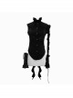 Gothic Style Asymmetric Lace Wrapped Front Center Chiffon Ruffle Fabric Black Swallowtail Stand Collar Shirt