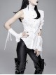 Gothic Style Asymmetric Lace Wrapped Front Center Chiffon Ruffle Fabric White Swallowtail Stand Collar Shirt