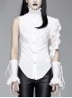 Gothic Style Asymmetric Lace Wrapped Front Center Chiffon Ruffle Fabric White Swallowtail Stand Collar Shirt